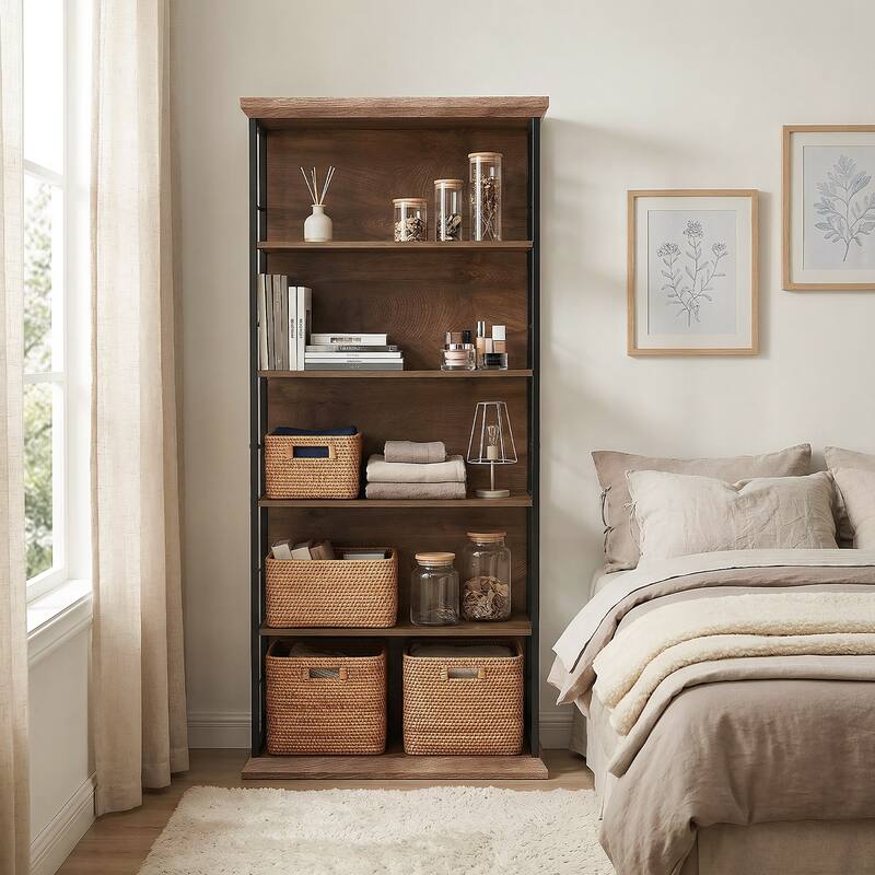 70.86" H 5-Tier Standard Bookcase with Storage for Living Room & Home Office