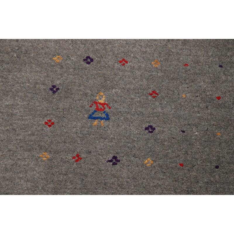 Gray Gabbeh Oriental Area Rug Hand-Knotted Wool Carpet - 8'1" x 9'9"