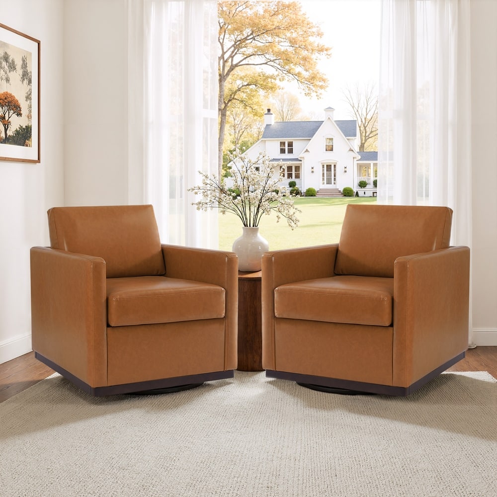 Set of 2 Modern Swivel Accent Armchairs Upholstered Arm Chairs