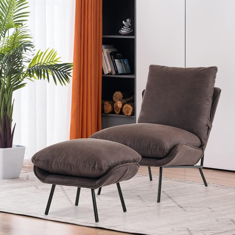 MCombo Set of 2 Accent Chair with Ottoman, Leathaire Fabric LW951