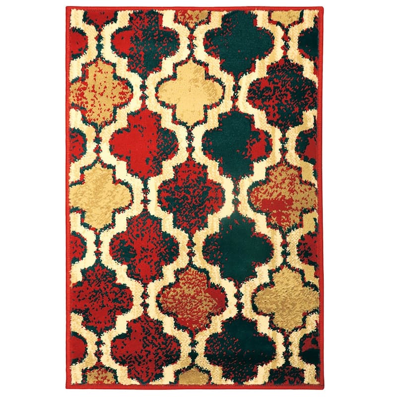 HomeRoots 8' X 10' Red Blue Quatrefoil Power Loom Distressed Area Rug - 8' x 10'