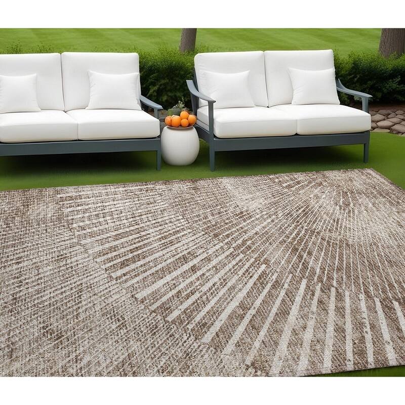 Alnana Contemporary Abstract Weather Resistant Classic Meets Modern Outdoor Rug - 10' X 14' - Multi