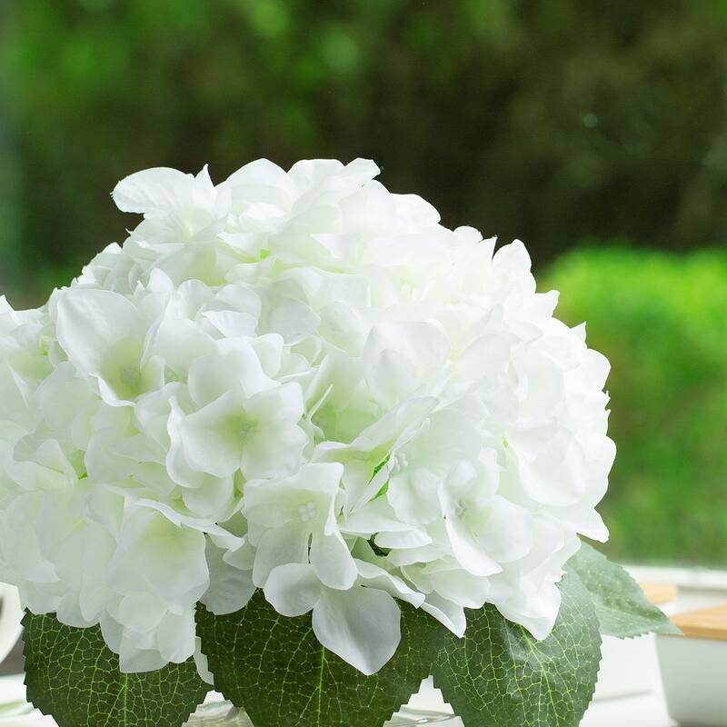 Silk Pink Hydrangea Artificial Flowers in Vase with Faux Water, Silk Flower Arrangements in Vase for Home Decor, Wedding Table