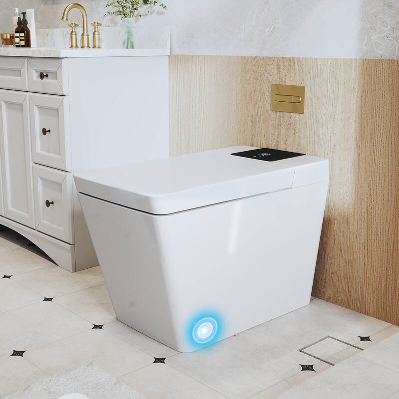 Elongated Smart Bidet Toilet with Foot Sensor, Auto Flush, LED Display, Heated Seat