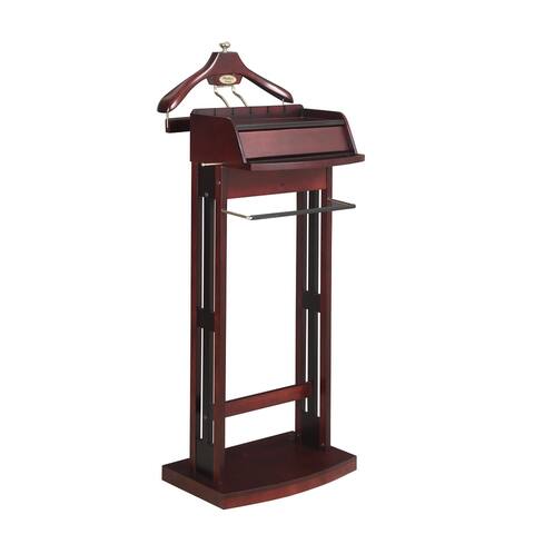 Proman Products Excalibur Wardrobe Wood Valet Stand with Power Extension, Large Storage Compartment, Contour Hanger, Trouser Bar
