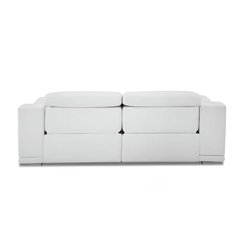 HomeRoots 86" White Italian Leather USB Reclining Sofa With Silver Legs