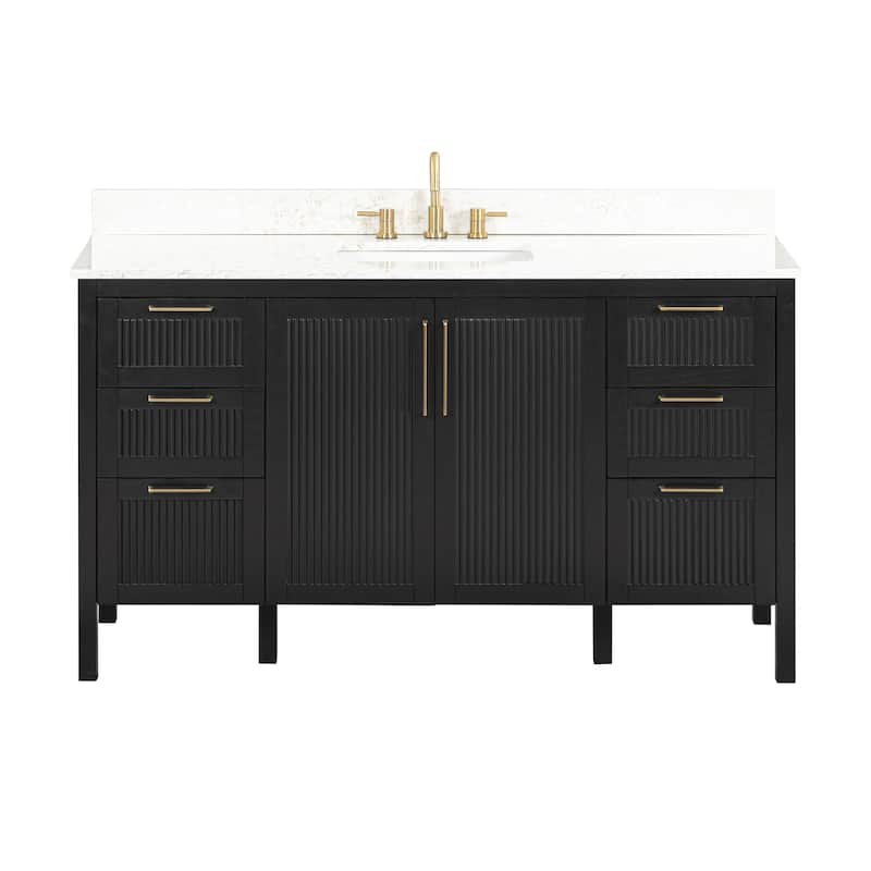 Luka Bathroom Vanity in Black Oak with Alluring Quartz Top