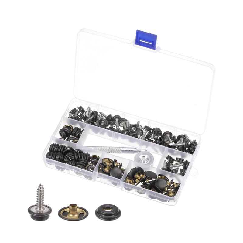 50 Sets Stainless Screw Snap Fasteners Kit 15mm Copper Snaps with Tool, Black