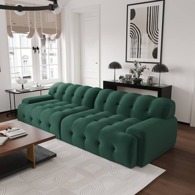 102.4" Oversize Loveseat 3D Mesh Fabric Sectional Sofa Modern Comfy Modular Floor Couch - Green