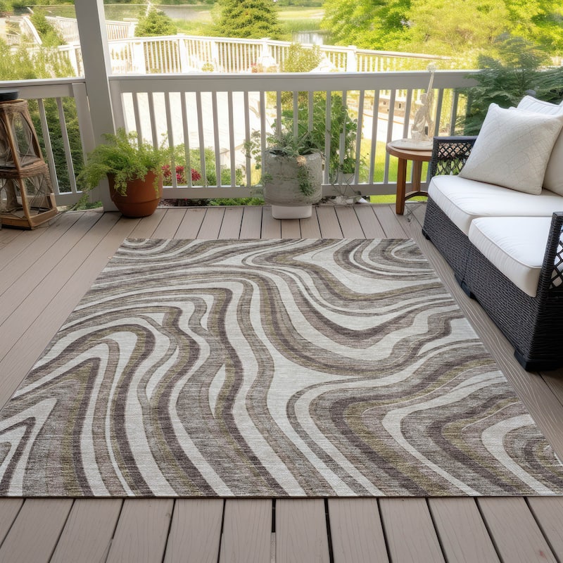 Machine Washable Indoor/ Outdoor Chantille Contemporary Abstract Rug - Brown - 9' x 12'