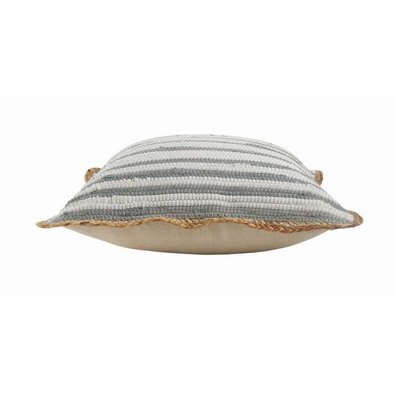 Sevita Gray Haze Striped Cotton and Jute Throw Pillow