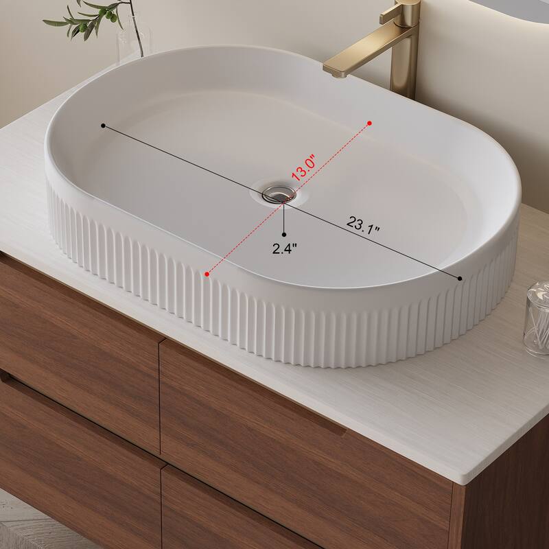 GDFStudio - Luxury 36" Floating/Freestanding Sintered Stone Bathroom Vanity with Ceramic Vessel Sink & Soft-Close Drawers