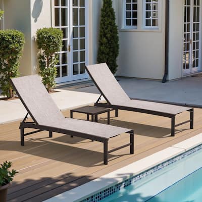 Outdoor Aluminum Chaise Lounge Chairs and Side Table, Sun Lounger with Adjustable Backrest