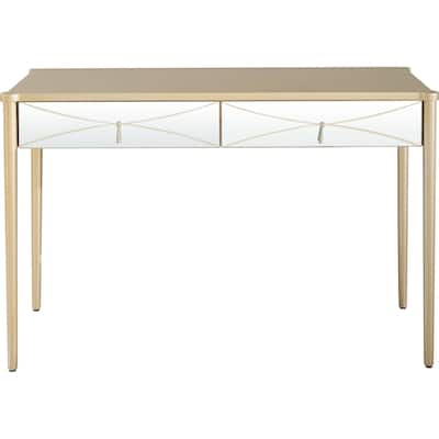 48" Champagne Mirrored Console Table with Wood Legs Storage Drawers Modern Entry Accent - 48”L x 16.8”W x 31.2”H