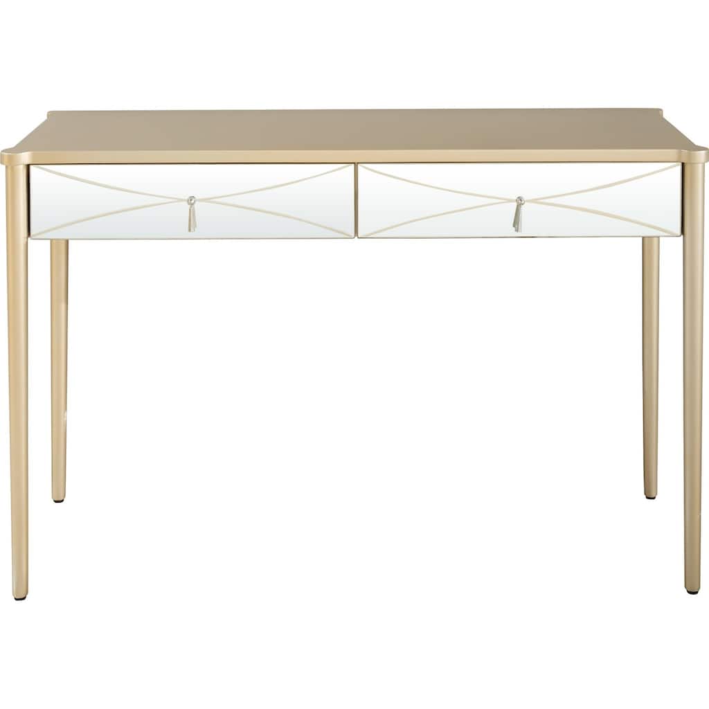 48" Champagne Mirrored Console Table with Wood Legs Storage Drawers Modern Entry Accent - 48”L x 16.8”W x 31.2”H