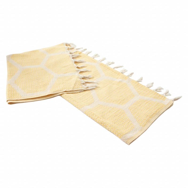 60" X 50" Yellow Woven Cotton Geometric Throw Blanket with Fringe