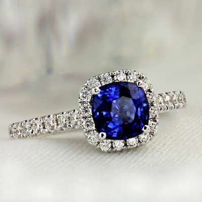 Auriya Platinum 1ct Cushion-cut Blue Sapphire Halo Diamond Engagement Ring 1/2ctw