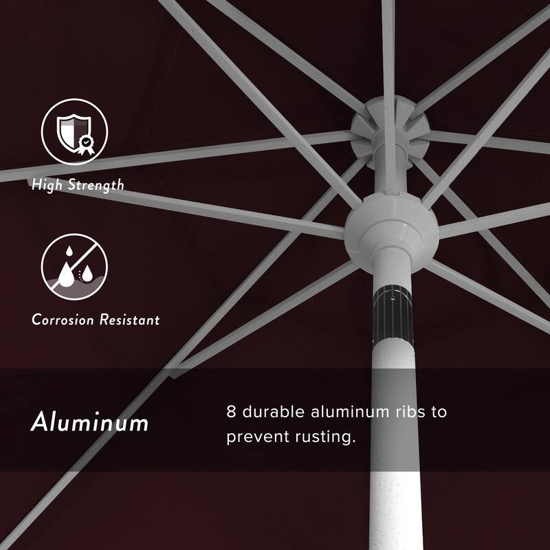 California Umbrella 9' Rd. Aluminum Patio Umbrella, Crank Lift with Push Button Tilt, White Finish, Pacifica Fabric