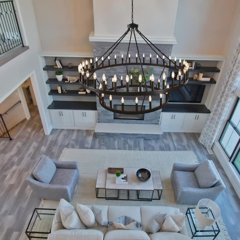 60-Inch Black Extra Large Wagon Wheel Chandelier, 2 Tier 54-Light Farmhouse Round High Ceiling Pendant Light - 60