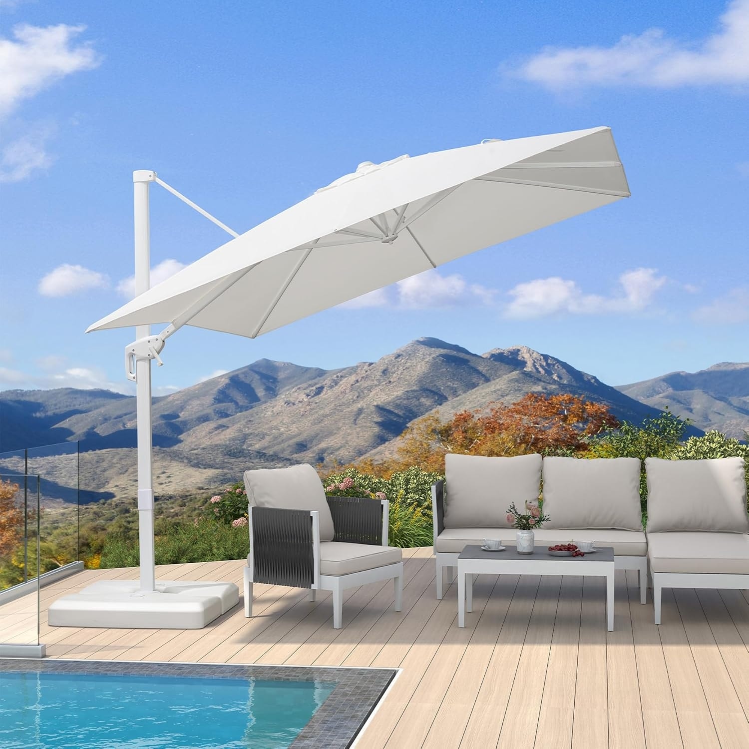 cantilever patio umbrellas all Mirador Novara 10'x10' Indigo Color Mushroom This 11 ft PURPLE LEAF 9 ft White