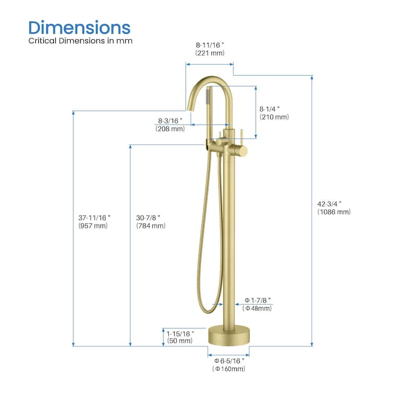 Circular Single Handle Floor Mounted Freestanding Tub Filler With Hand Shower