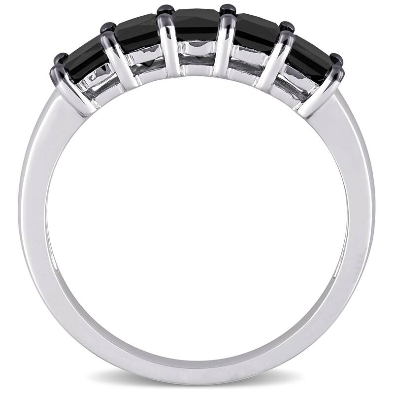 Miadora 1 1/4ct TDW Princess-Cut Black Diamond 5-Stone Semi-Eternity Band Ring in 10k White Gold
