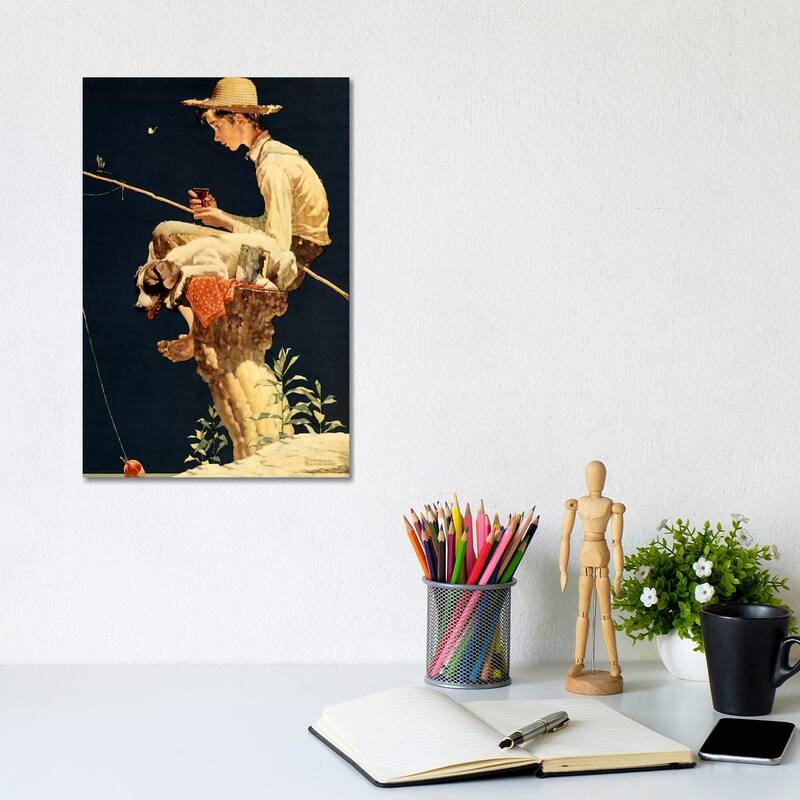 iCanvas "Boy Fishing" by Norman Rockwell Canvas Print - 12x8x0.75