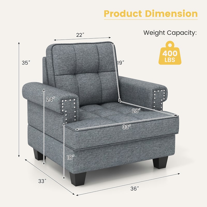 Gymax 2 PCS Mid-century Modern Accent Armchair with Thick Pillow &