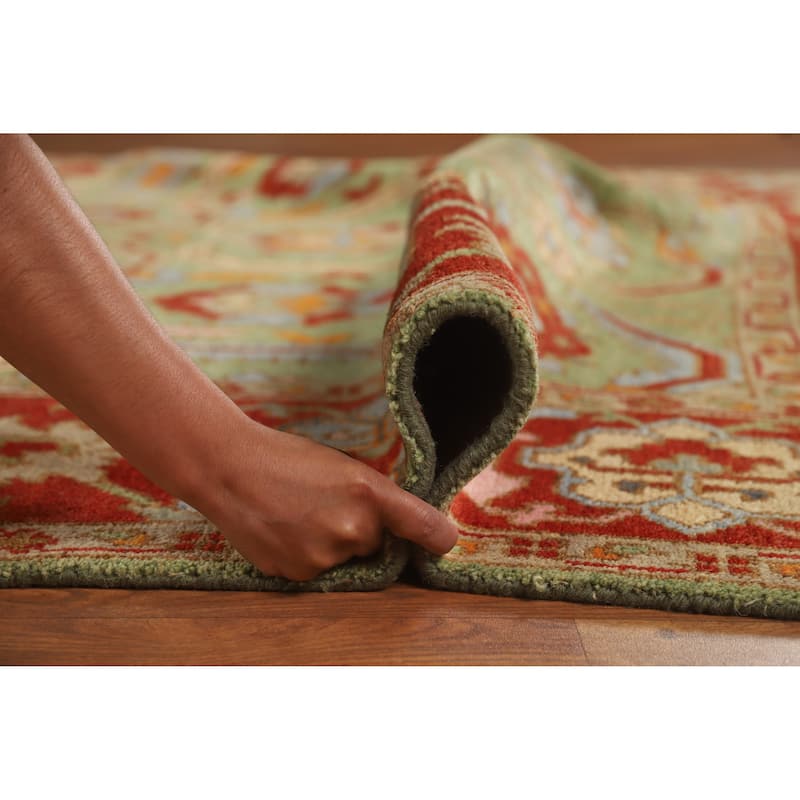 Hand Knotted Oriental 100% Wool Carpet Traditional Geometric Green Heriz (serapi) Area Rug - 9' 10'' X 8' 0''