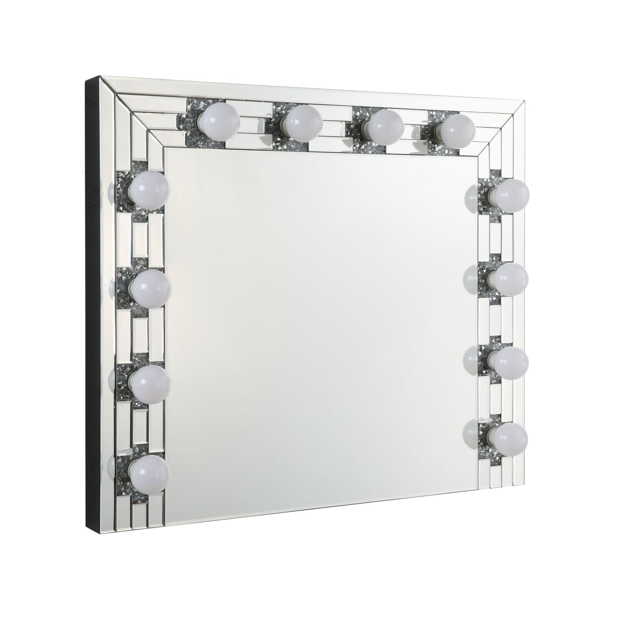 Roomfitters Noralie Mirrored & Faux Diamonds Mirror, Hollywood Backlit Theater Vanity, Square Light Up