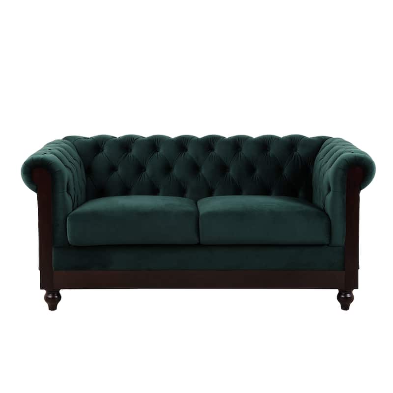 Velvet Loveseat Sofa, with Tufted Button Lounge Couch, Upholstered Sofa Couch 2-Person Rolled Armchair for Living Room