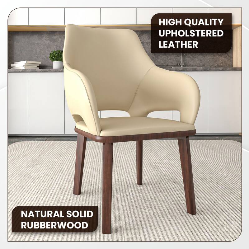 LeisureMod Vivara Leather Upholstered Dining Chair with Padded Seat - Mid-Century Arm Chair for Home Office Bar & Kitchen