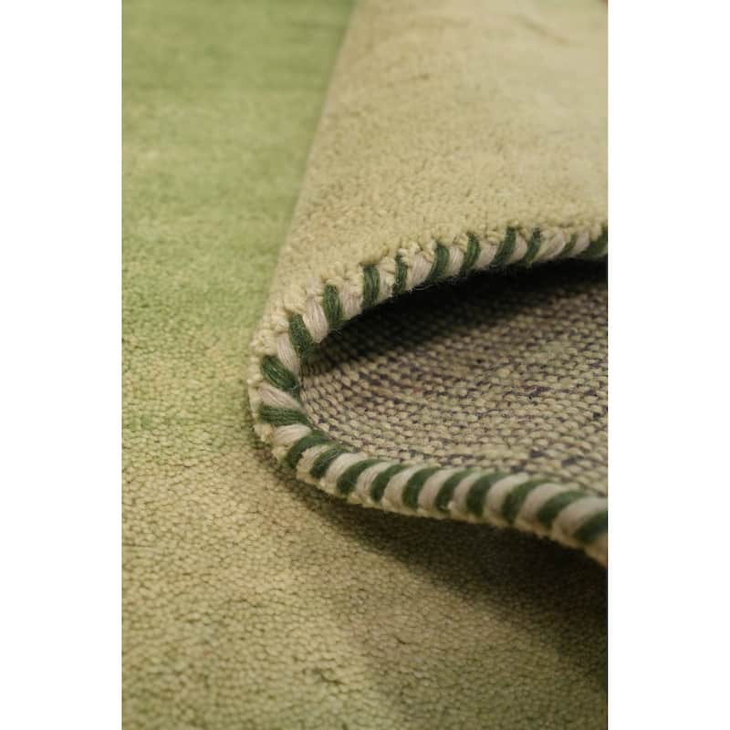 Hand Knotted Oriental 100% Wool Carpet Modern Stripe Green Gabbeh Area Rug - 4' 5'' X 2' 5''