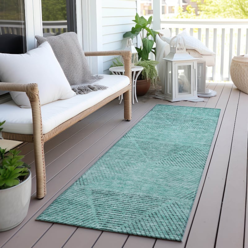 Machine Washable Indoor/ Outdoor Chantille Prism Contemporary Rug - Teal - 2'3" x 7'6"