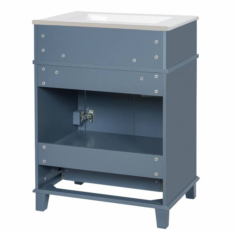 24" Solid Wood Frame Bathroom Vanity with Ceramic Sink and Soft-Close Doors