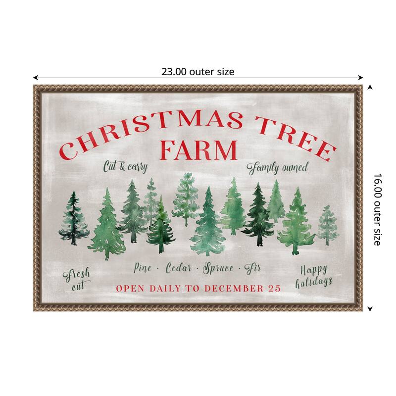 Christmas tree farm sign by Rosana Laiz Blursbyai Framed Canvas Wall Art Print - 23 x 16 in