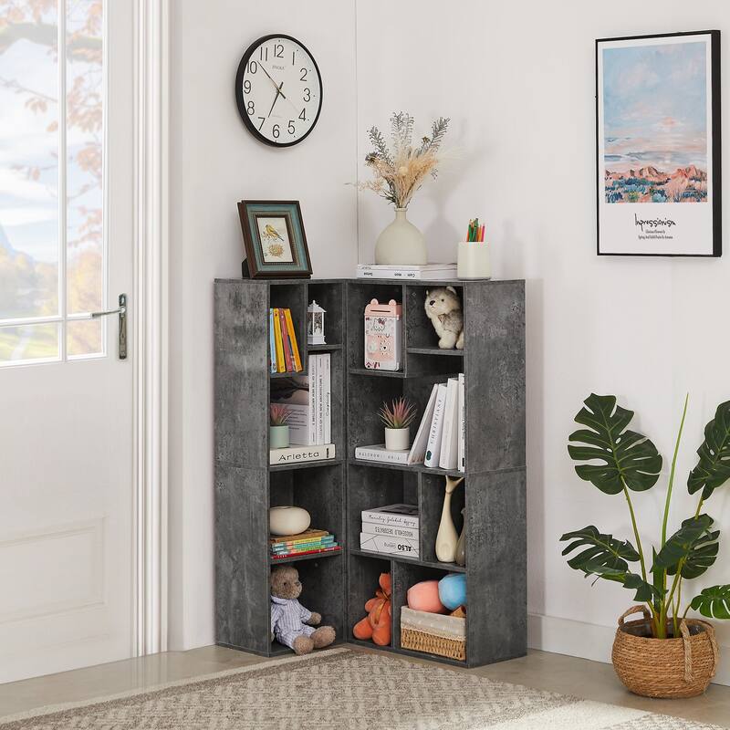VECELO, (Set of 2) 4-Tier Five Open Cube Wooden Bookcase Organizer, Bookshelf, Book Storage