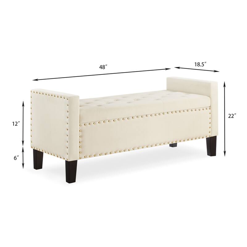 Upholstered Tufted Button Storage Bench with nails trim
