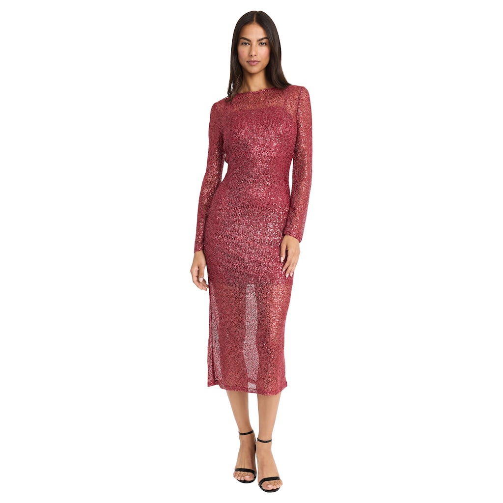 Women's Long Sleeve Sequin Sheath Dress - Sparkly Midi Cocktail Party Dresses