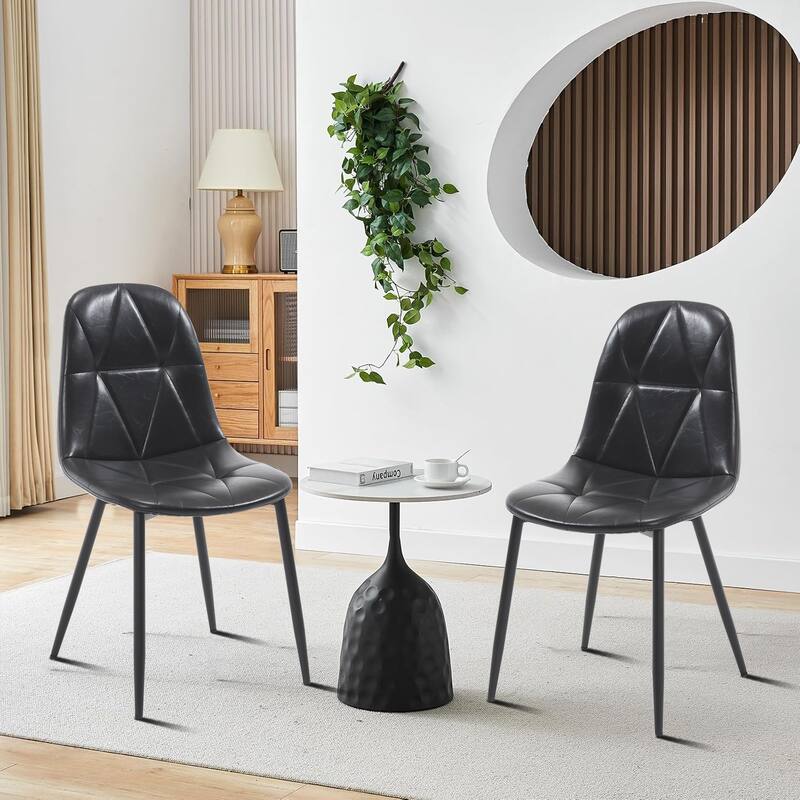 Vintage Style Dining Chairs with Metal Legs and Upholstered Backrest for Kitchen Bedroom Living Room - Black - Set of 2