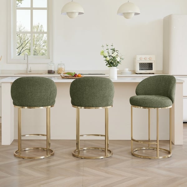slide 2 of 17, Spruce & Spring Chloe Upholstered Swivel Counter Bar Stool with Metal Frame and Arched Back Set of 3 - Moss Green-Bronze Frame