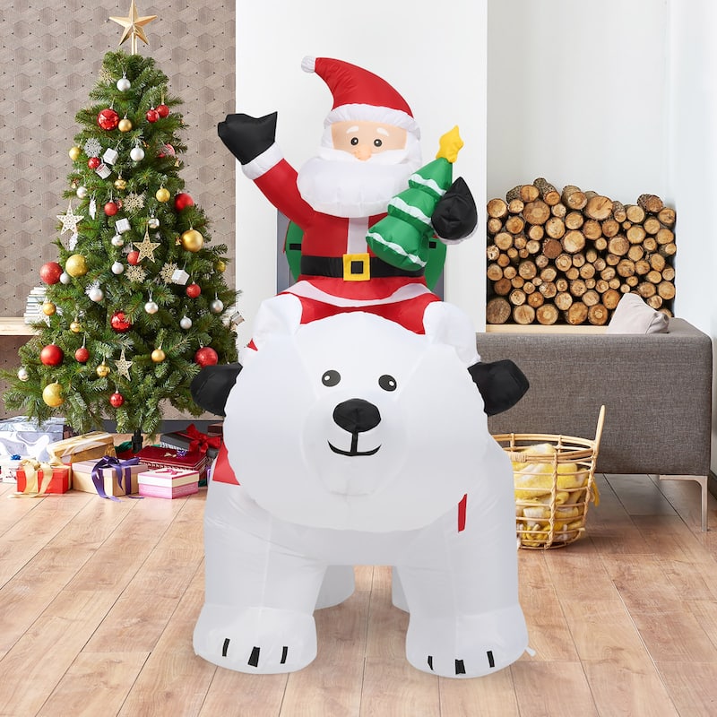 6.5 FT Inflatable Christmas Santa Clause Riding The Polar Bear - Multi