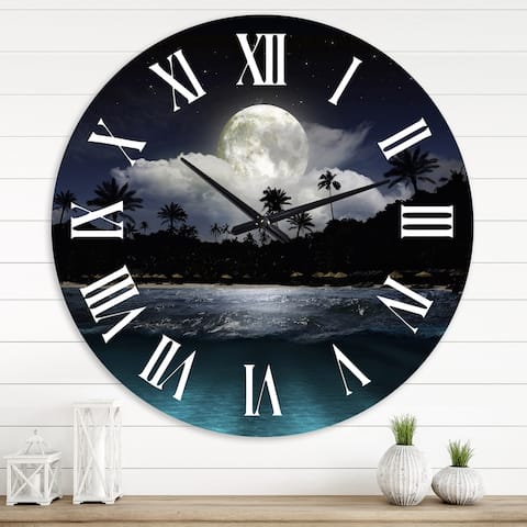 Designart 'Fishing Boat Under Tropical Full Moon' Modern wall clock