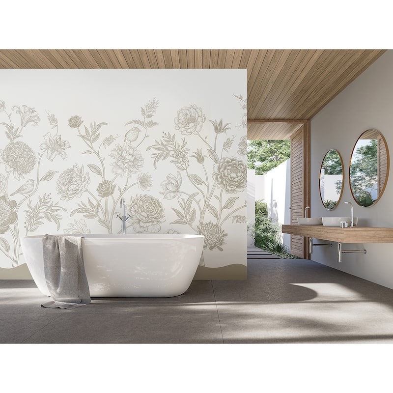 Brewster Origin Murals Jacobean Rose Trail Neutral Wall Mural - N/A