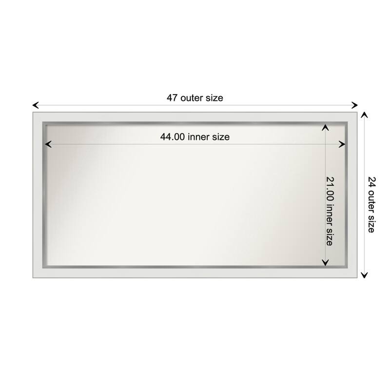 Eva White Silver Narrow Framed Non-Beveled Custom Wall Mirror, Bathroom Vanity Mirror - Outer Size: 47.25 x 24.25