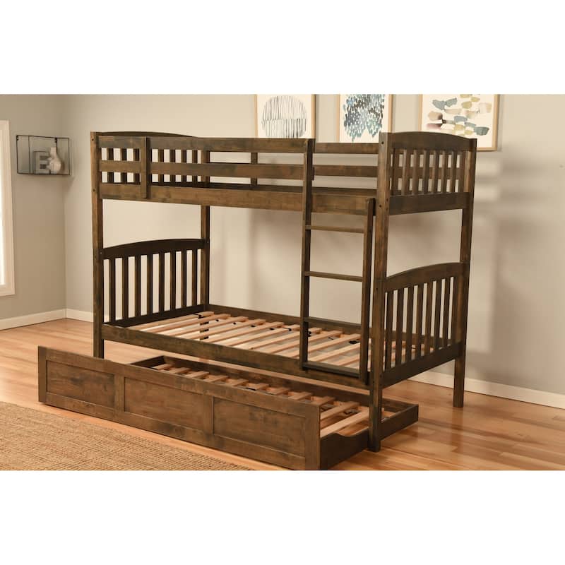 Somette Claire Twin Bunk Bed with Storage and Trundle Options in Rustic Walnut (Mattresses Not Included)