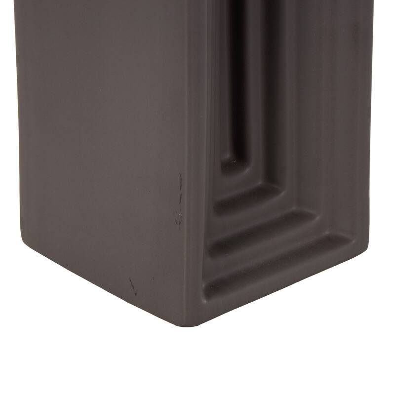Ceramic Geometric Concaved Rectangular Vase - Black - Roche River Decor