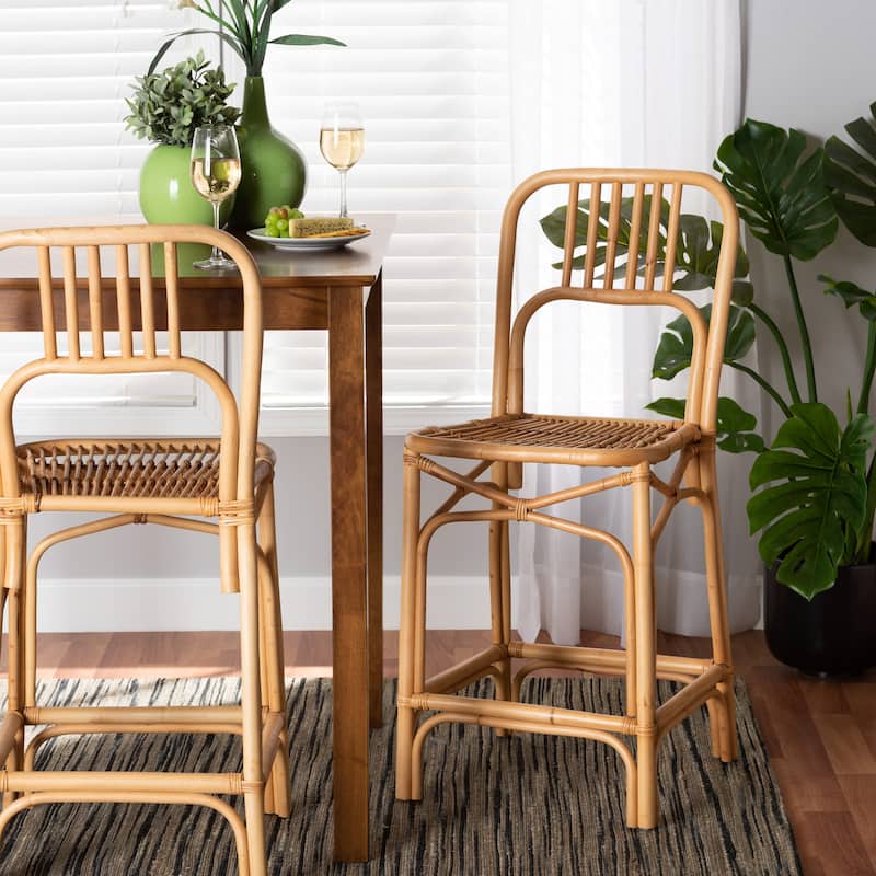 Ivora Modern Bohemian Natural Brown Rattan Counter Stool