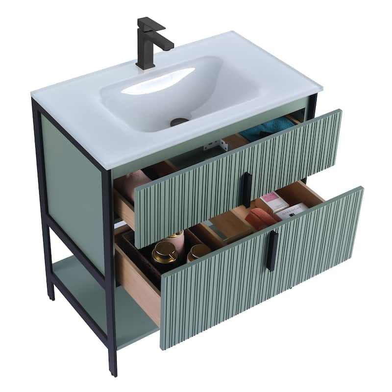 Fine Fixtures Serenity Modern Bathroom Vanity with White Glass Top