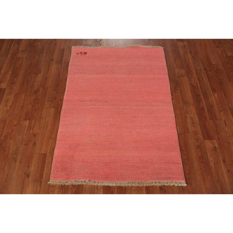 Pink Gabbeh Modern Rug Hand-Knotted Pink Wool Carpet - 2'9" x 3'11"